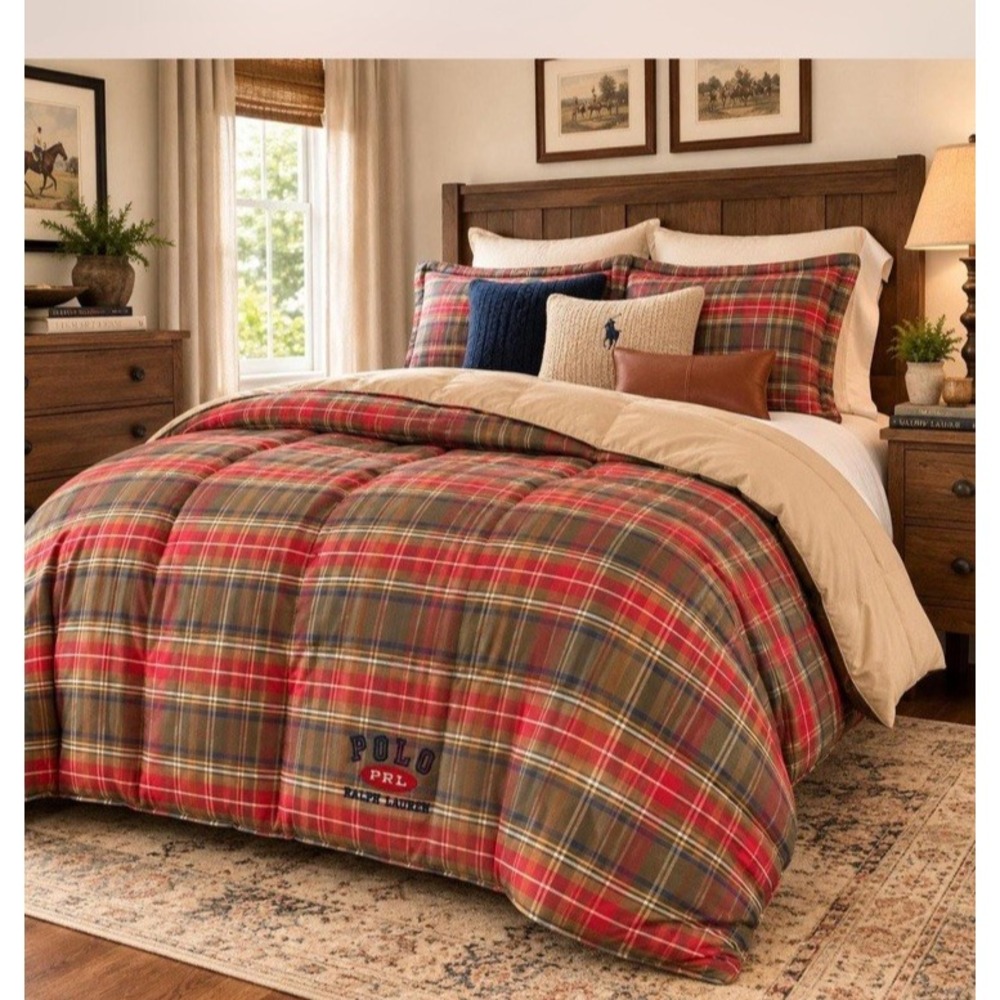 VTG Ralph Lauren Down Plaid Comforter Reversible Queen Cabin Tartan Preppy